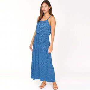 Lascana Sleeveless Blue Polka Dot Smocked Waist Button Back Maxi Dress Size 2